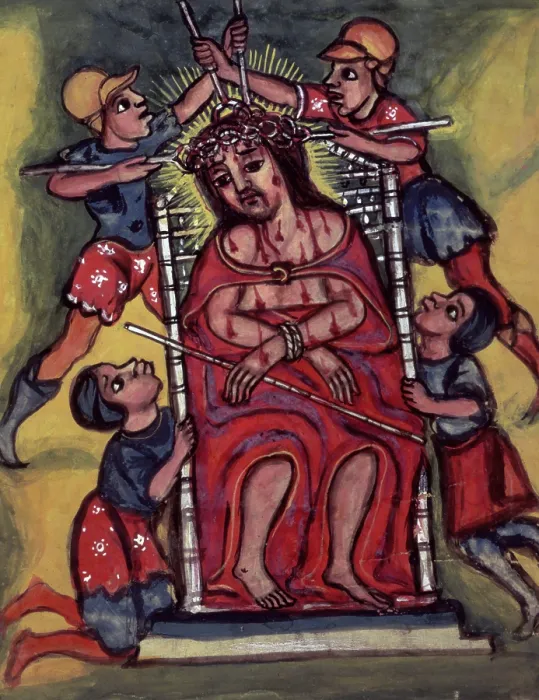Framed Print : The torture of Christ, seated on a throne, wearing a crown of thorns, 1632-1667. Creator: Unknown Framed Print : The torture of Christ, seated on a throne, wearing a crown of thorns, 1632-1667. Creator: Unknown