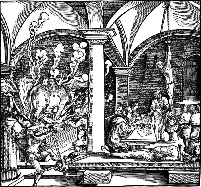 Framed Print : Torture. Illustration from the book Phisicke Against Fortune by Petrarch, 1532. Artist: Weiditz, Hans, the Younger (c. 1500-1536) Framed Print : Torture. Illustration from the book Phisicke Against Fortune by Petrarch, 1532. Artist: Weiditz, Hans, the Younger (c. 1500-1536)
