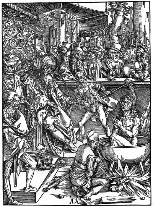 Framed Print : The Torture of St John the Evangelist, 1498, (1936). Artist: Albrecht Durer Framed Print : The Torture of St John the Evangelist, 1498, (1936). Artist: Albrecht Durer