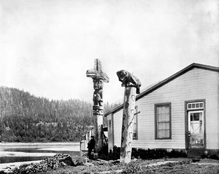 Framed Print : Totem Poles, Alaska, USA, 1893. Artist: John L Stoddard Framed Print : Totem Poles, Alaska, USA, 1893. Artist: John L Stoddard