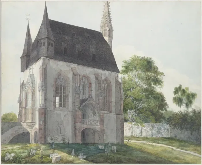 Framed Print : The Totenkapelle in Kiedrich, ca 1814. Creator: Fohr, Carl Philipp (1795-1818) Framed Print : The Totenkapelle in Kiedrich, ca 1814. Creator: Fohr, Carl Philipp (1795-1818)