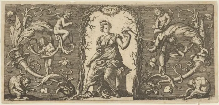 Framed Print : Touch (Tactus), from Quinque Sensuum (Five Senses), ca. 1655. Creator: Francis Cleyn