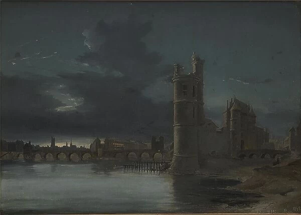 Tour St. Jacques and Notre Dame, Paris. Evening, 1848. Creator: Anton Melbye