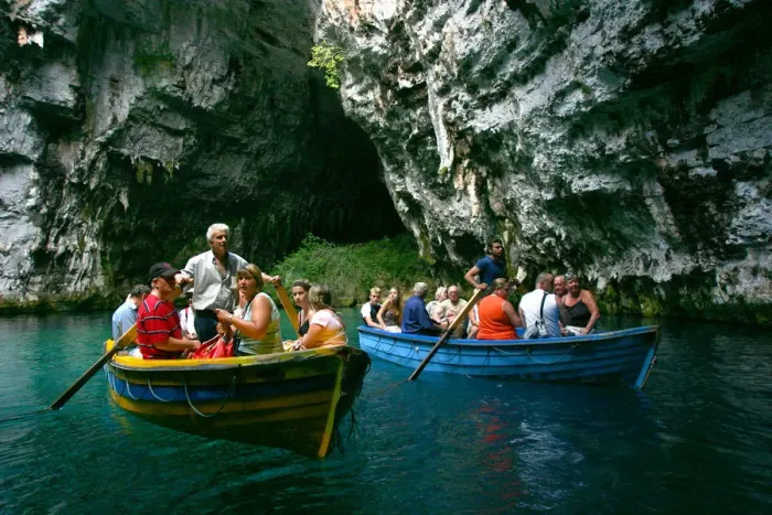 Framed Print : Tourist boat trip, Melissani Lake, Kefalonia, Greece Framed Print : Tourist boat trip, Melissani Lake, Kefalonia, Greece