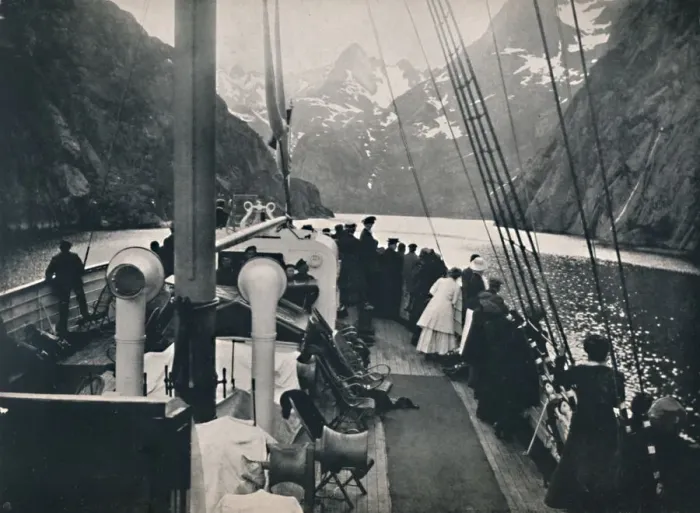 Framed Print : Tourist Steamer in Trold Fjord, 1914. Creator: Unknown Framed Print : Tourist Steamer in Trold Fjord, 1914. Creator: Unknown