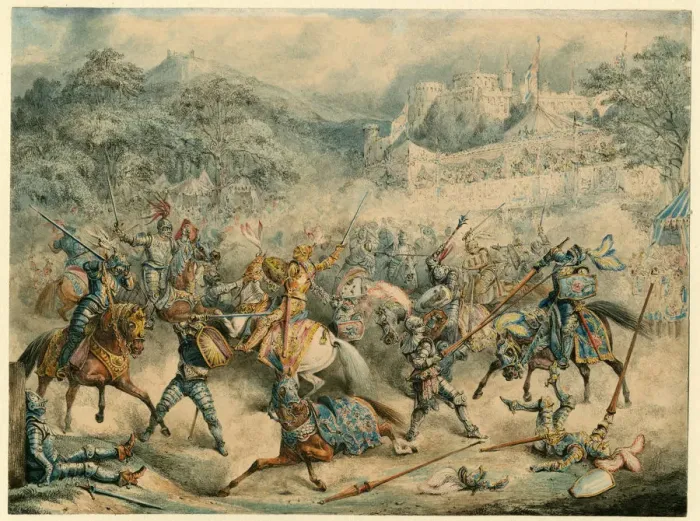 Framed Print : Tournament of mounted knights, 1840. Artist: Anonymous Framed Print : Tournament of mounted knights, 1840. Artist: Anonymous