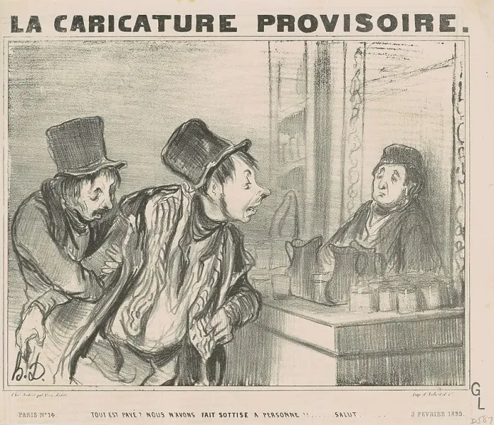 Framed Print : Tout est payé? Nous n'avons fait...salut, 19th century. Creator: Honore Daumier Framed Print : Tout est payé? Nous n'avons fait...salut, 19th century. Creator: Honore Daumier
