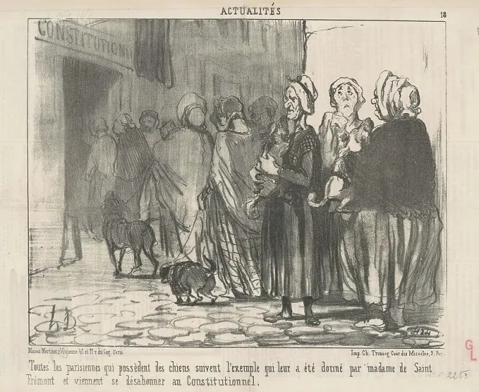 Framed Print : Toutes le Parisiennes qui possèdent des chiens... 19th century. Creator: Honore Daumier Framed Print : Toutes le Parisiennes qui possèdent des chiens... 19th century. Creator: Honore Daumier