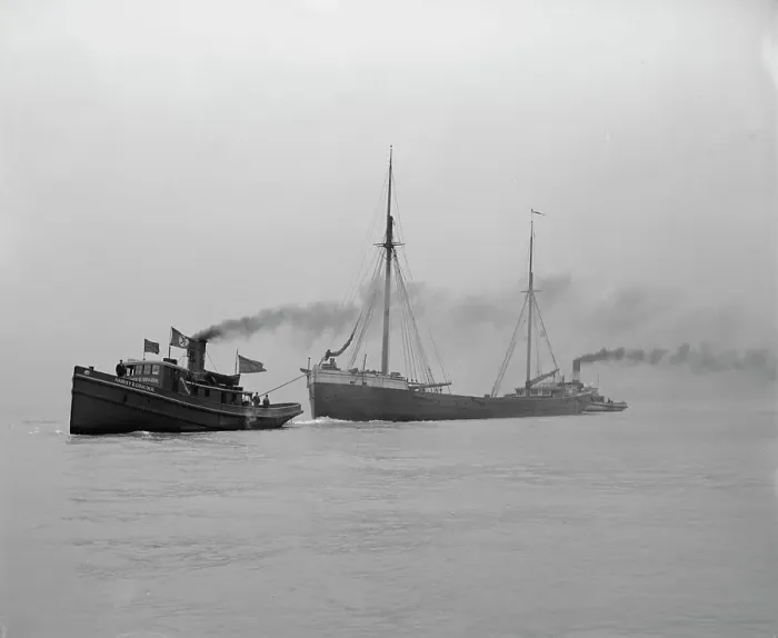 Framed Print : A tow entering St. Clair Ship Canal, between 1900 and 1905. Creator: Unknown Framed Print : A tow entering St. Clair Ship Canal, between 1900 and 1905. Creator: Unknown