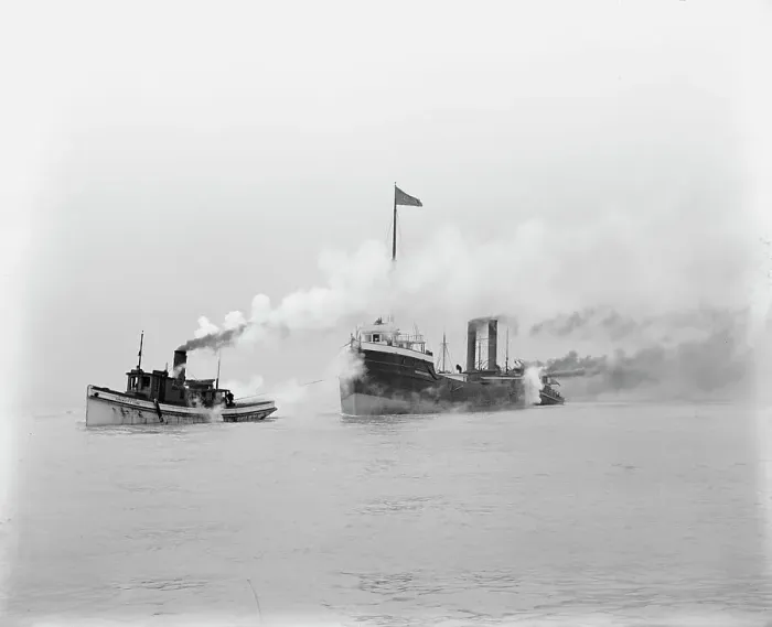 Framed Print : A tow entering St. Clair Ship Canal, between 1900 and 1905. Creator: Unknown Framed Print : A tow entering St. Clair Ship Canal, between 1900 and 1905. Creator: Unknown