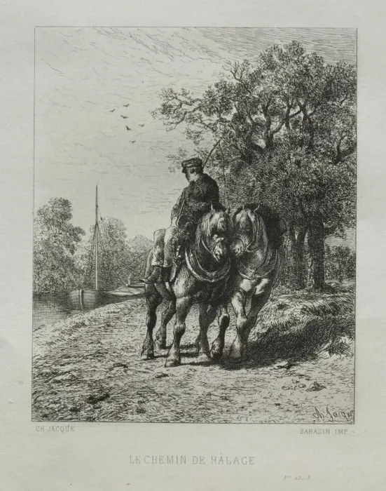 Framed Print : The Tow Path. Creator: Charles-Emile Jacque (French, 1813-1894) Framed Print : The Tow Path. Creator: Charles-Emile Jacque (French, 1813-1894)