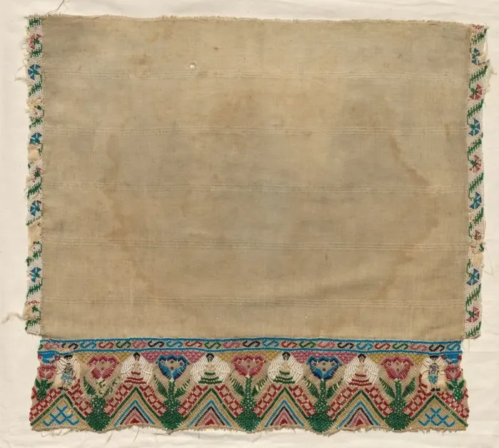Framed Print : Towel End with Beaded Borders, early 1800s. Creator: Unknown Framed Print : Towel End with Beaded Borders, early 1800s. Creator: Unknown