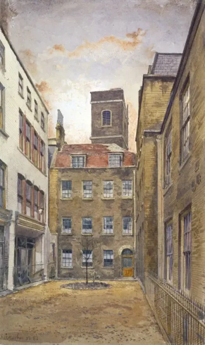 Framed Print : Tower of the Church of St Matthew, Friday Street as seen from Fountain Court, London, 1882 Framed Print : Tower of the Church of St Matthew, Friday Street as seen from Fountain Court, London, 1882
