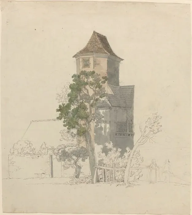 Framed Print : Tower of a Fortified House [recto], 1814 / 1815. Creator: Friedrich Salathe