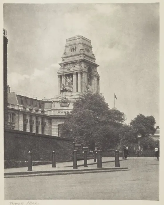 Framed Print : Tower Hill. From the album: Photograph album - London, 1920s. Creator: Harry Moult Framed Print : Tower Hill. From the album: Photograph album - London, 1920s. Creator: Harry Moult