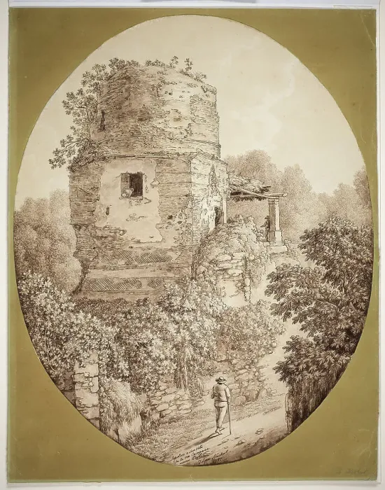 Framed Print : Tower with Man Walking, 1797. Creator: Jacob Philip Hackert Framed Print : Tower with Man Walking, 1797. Creator: Jacob Philip Hackert