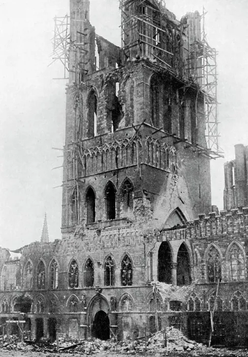 Framed Print : The tower of Market Hall after a German bombardment, Ypres, Belgium, First World War, (1920) Framed Print : The tower of Market Hall after a German bombardment, Ypres, Belgium, First World War, (1920)