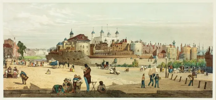 Framed Print : The Tower and Mint from Great Tower Hill, plate two from Original Views of London as It Framed Print : The Tower and Mint from Great Tower Hill, plate two from Original Views of London as It