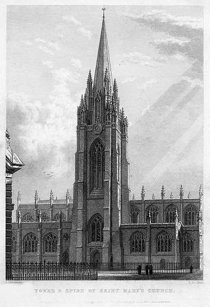Tower and spire of Saint Marys Church, Oxford, 1833. Artist: John Le Keux