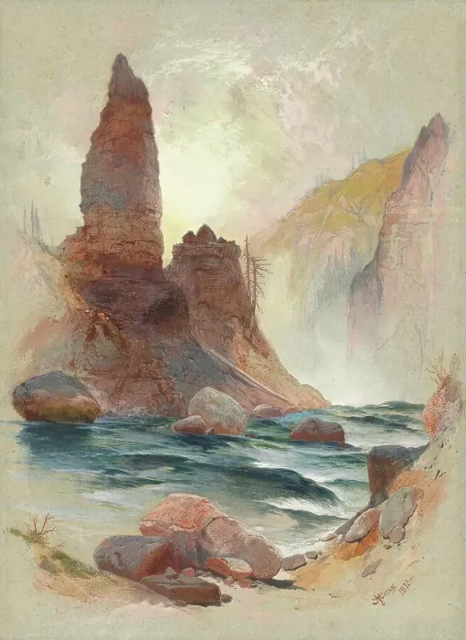 Framed Print : Tower at Tower Falls, Yellowstone, 1872. Creator: Thomas Moran Framed Print : Tower at Tower Falls, Yellowstone, 1872. Creator: Thomas Moran