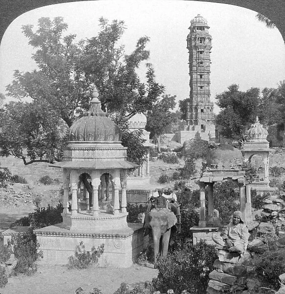 Tower of Victory amd royal cenotaphs, Chittaurgarh, India, 1904. Artist: Underwood & Underwood