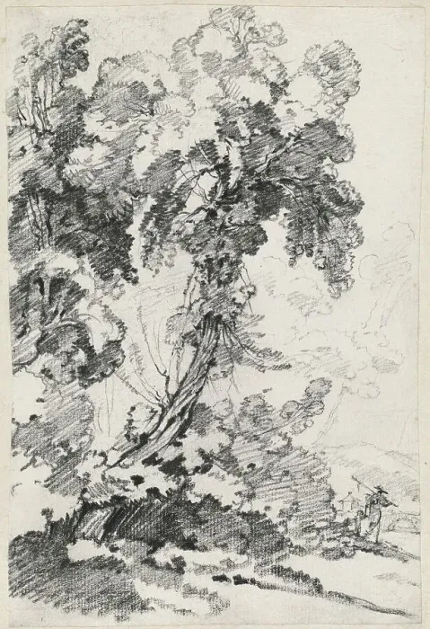 Framed Print : A Towering Tree with Travelers, 1746 / 1749. Creator: Joseph-Marie Vien the Elder Framed Print : A Towering Tree with Travelers, 1746 / 1749. Creator: Joseph-Marie Vien the Elder