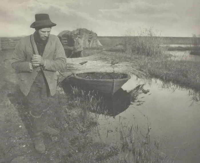 Framed Print : Towing the Reed, 1886. Creator: Peter Henry Emerson Framed Print : Towing the Reed, 1886. Creator: Peter Henry Emerson