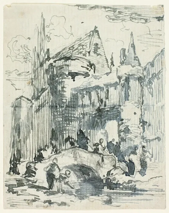 Framed Print : Town Bridge and Portal, 1820 / 39. Creator: William Leighton Leitch Framed Print : Town Bridge and Portal, 1820 / 39. Creator: William Leighton Leitch