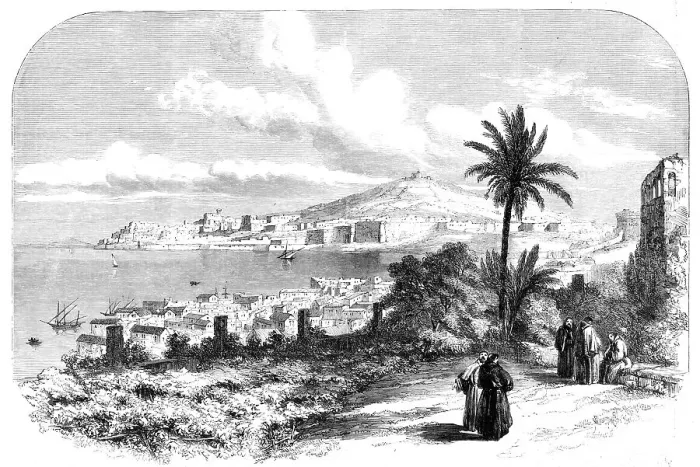 Framed Print : The Town and Castle of Gaeta - from a drawing by S. Read, 1860. Creator: Unknown Framed Print : The Town and Castle of Gaeta - from a drawing by S. Read, 1860. Creator: Unknown