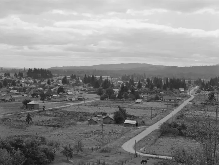 Framed Print : The town of Elma, western Washington - population 1, 545, 1939. Creator: Dorothea Lange Framed Print : The town of Elma, western Washington - population 1, 545, 1939. Creator: Dorothea Lange