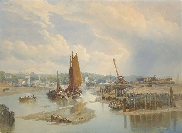 A Town on an Estuary at Low Tide, 1868. Creator: Edward Duncan