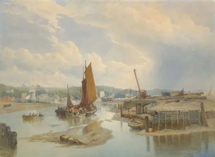 Framed Print : A Town on an Estuary at Low Tide, 1868. Creator: Edward Duncan Framed Print : A Town on an Estuary at Low Tide, 1868. Creator: Edward Duncan