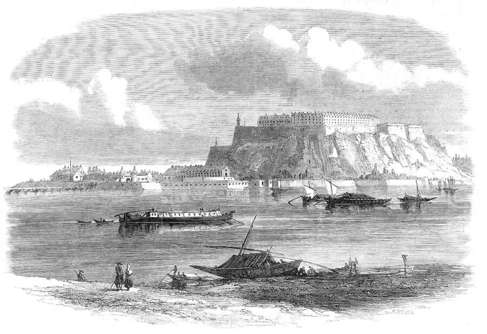 Framed Print : The town and fortress of Peterwarden, on the Danube - from a drawing by S. Read, 1860. Creator: M. Jackson Framed Print : The town and fortress of Peterwarden, on the Danube - from a drawing by S. Read, 1860. Creator: M. Jackson
