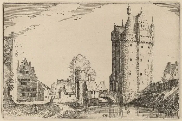 Framed Print : Town Gate, published 1612. Creator: Claes Jansz Visscher Framed Print : Town Gate, published 1612. Creator: Claes Jansz Visscher