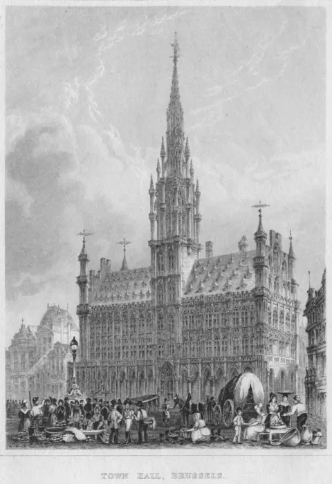 Framed Print : Town Hall, Brussels, 1850. Artist: Shury & Son Framed Print : Town Hall, Brussels, 1850. Artist: Shury & Son