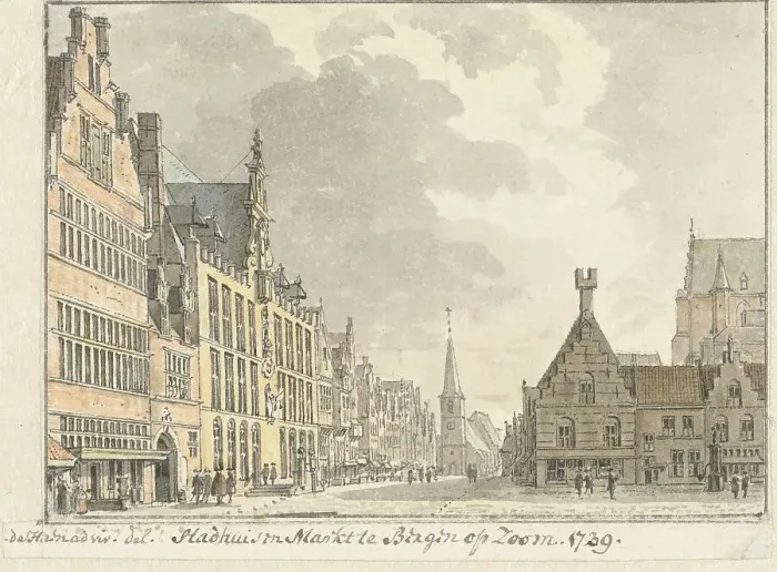 Framed Print : Town hall and Markt in Bergen op Zoom, 1739. Creator: Abraham de Haen Framed Print : Town hall and Markt in Bergen op Zoom, 1739. Creator: Abraham de Haen