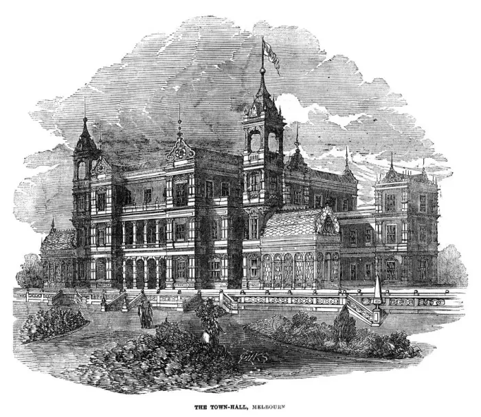 Framed Print : Town Hall, Melbourne, Australia, 1855. Artist: J Pass Framed Print : Town Hall, Melbourne, Australia, 1855. Artist: J Pass