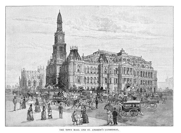 The Town Hall and St Andrews Cathedral, Sydney, New South Wales, Australia, 1886