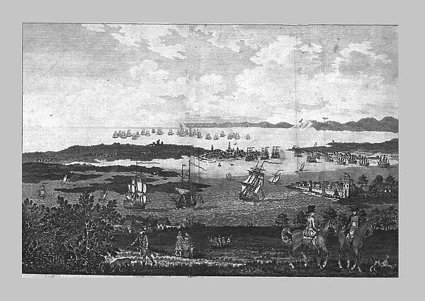 The Town and Harbour of Portsmouth with a View of his Majestys Fleet at Spithead