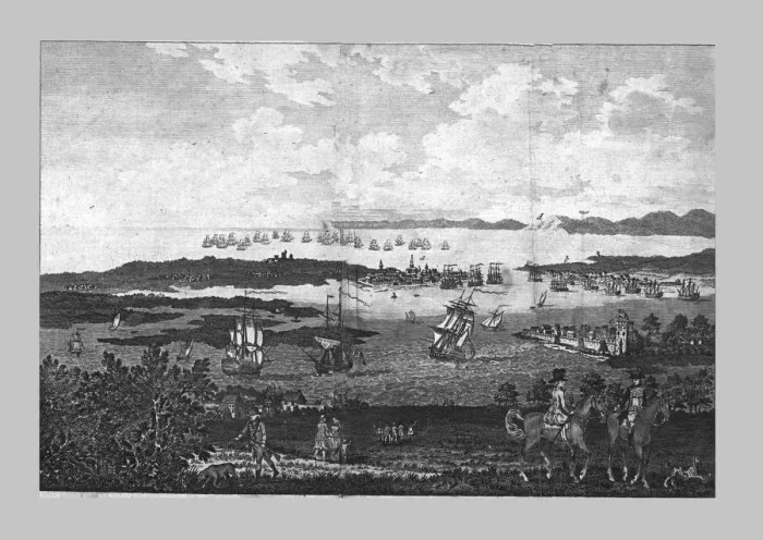 Framed Print : The Town and Harbour of Portsmouth with a View of his Majestys Fleet at Spithead Framed Print : The Town and Harbour of Portsmouth with a View of his Majestys Fleet at Spithead