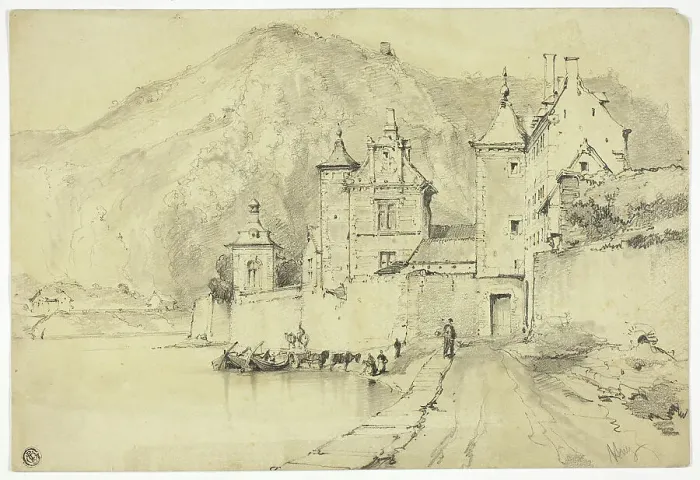 Framed Print : Town on the Meuse, n.d. Creator: Arnauld de Vuez Framed Print : Town on the Meuse, n.d. Creator: Arnauld de Vuez