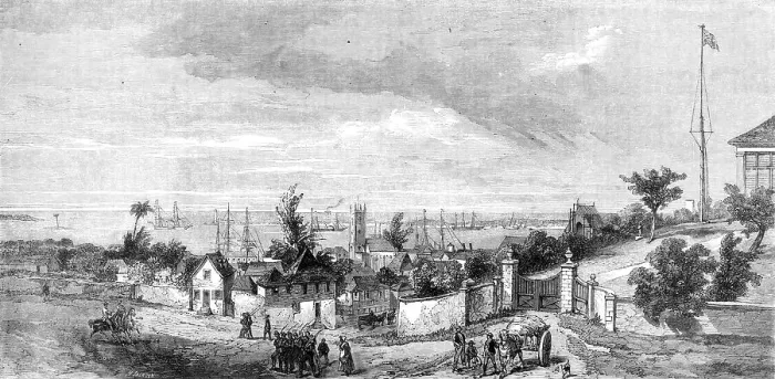 Framed Print : The town and port of Nassau, New Providence, Bahama Islands, 1864. Creator: Mason Jackson