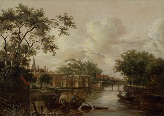 Framed Print : Town with River, 1680-1690. Creator: P. van Mase Framed Print : Town with River, 1680-1690. Creator: P. van Mase