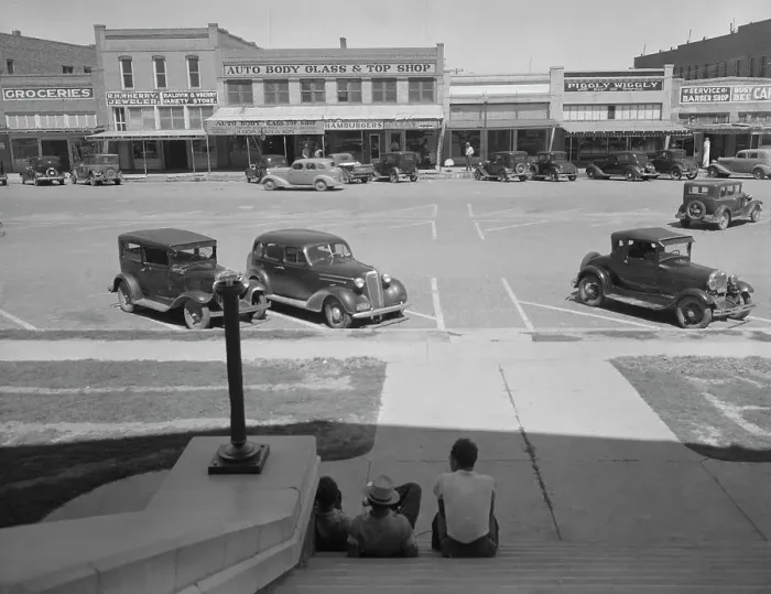 Framed Print : The town square of Memphis, Texas, 1937. Creator: Dorothea Lange Framed Print : The town square of Memphis, Texas, 1937. Creator: Dorothea Lange