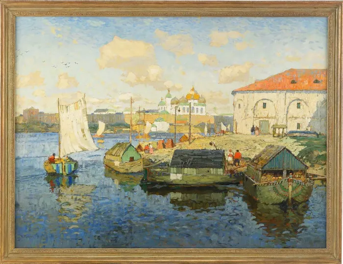 Framed Print : Town on the Volga River, 1913. Artist: Gorbatov, Konstantin Ivanovich (1876-1945) Framed Print : Town on the Volga River, 1913. Artist: Gorbatov, Konstantin Ivanovich (1876-1945)