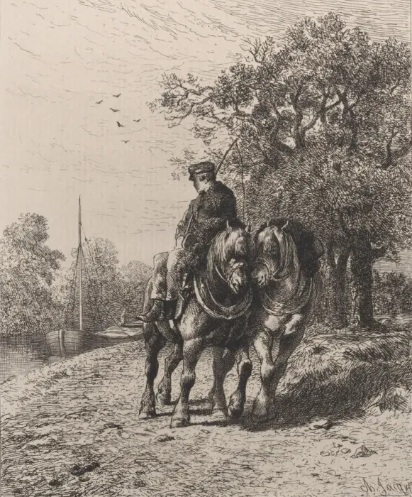 Framed Print : Towpath, 1864. Creator: Charles Emile Jacque Framed Print : Towpath, 1864. Creator: Charles Emile Jacque