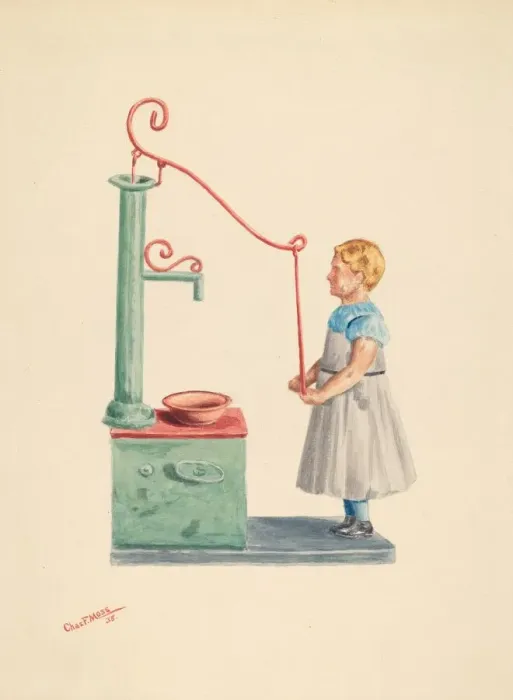 Framed Print : Toy Bank: Dutch Girl at Well, 1938. Creator: Charles Moss Framed Print : Toy Bank: Dutch Girl at Well, 1938. Creator: Charles Moss