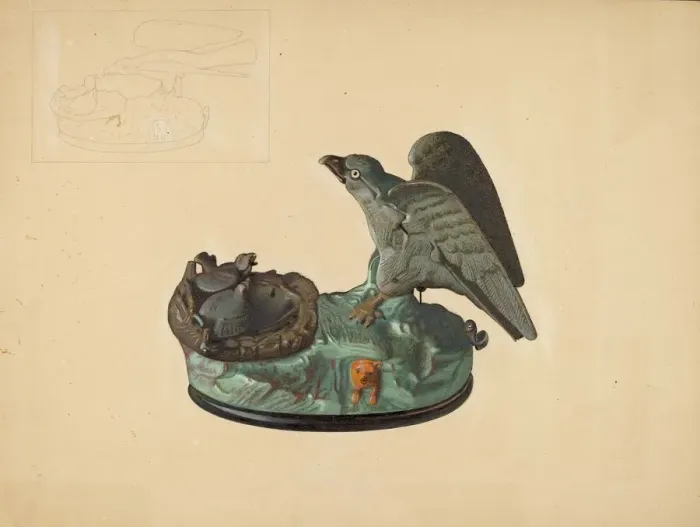 Framed Print : Toy Bank: Eagle, c. 1940. Creator: William High Framed Print : Toy Bank: Eagle, c. 1940. Creator: William High