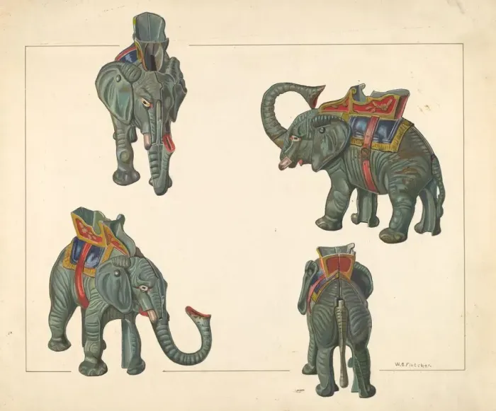 Framed Print : Toy Bank: Elephant, c. 1938. Creator: William O. Fletcher Framed Print : Toy Bank: Elephant, c. 1938. Creator: William O. Fletcher