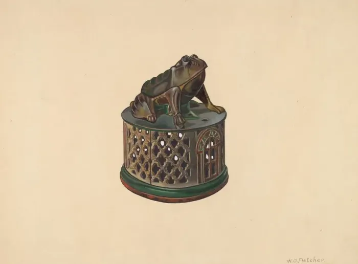 Framed Print : Toy Bank: Frog, c. 1938. Creator: William O. Fletcher Framed Print : Toy Bank: Frog, c. 1938. Creator: William O. Fletcher